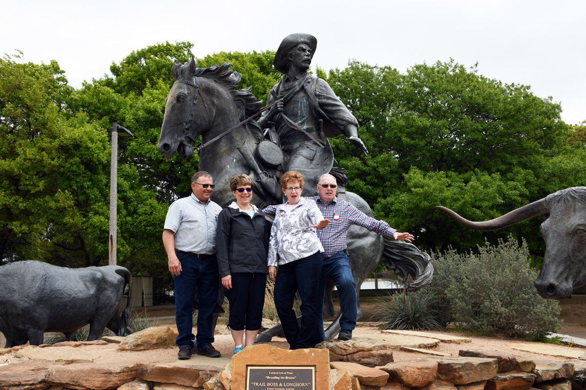 298 Gerry and Pam George, Sandi and Jim Swanson at the Chisholm Trail commemorative display in Waco, Texas.JPG